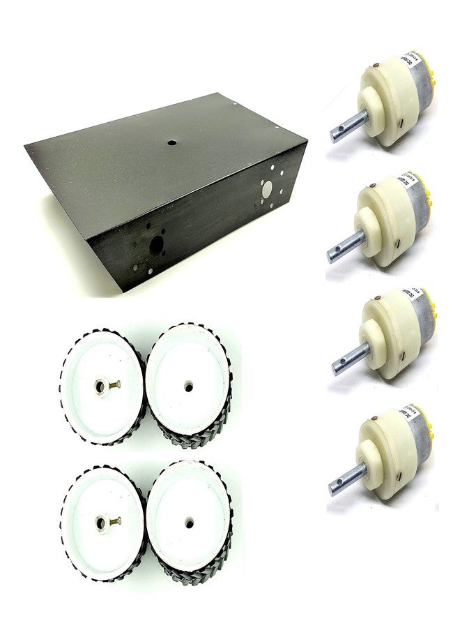 INVENTO 4 Wheel Car Kit Metal Chassis 260x130x45mm + 10 RPM DC Motor + 70x40 mm Wheel Robot Smart Car DIY - Image 1